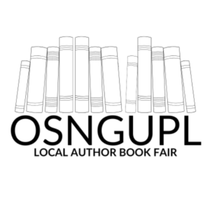 Shelf of books with OSNGUPL Local Author Book Fair below