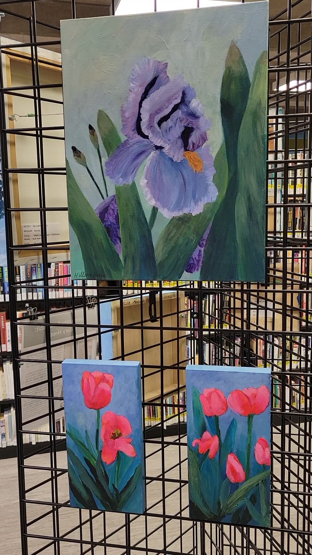 3 paintings of flowers by Hillary Hopps