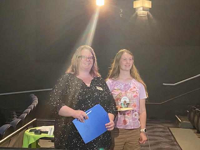 2025 Grey Bruce Youth Film Festival junior category winner Calissa Curry stands with Youth Services Specialist Katie McLeish