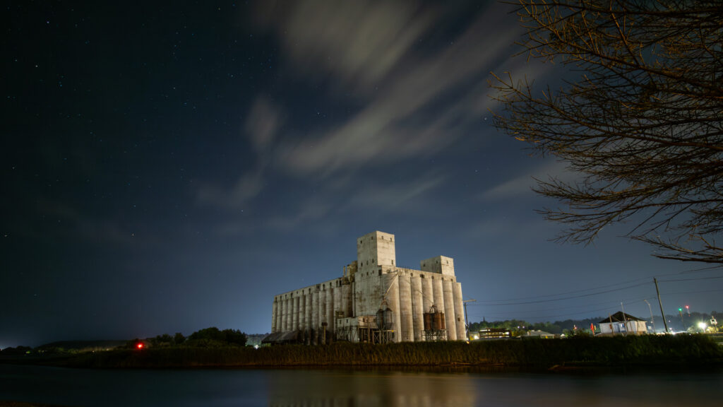 Grain elevator at dusk