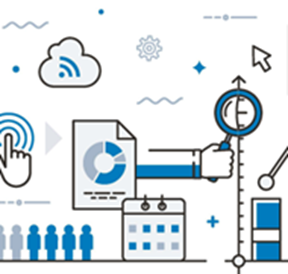 Various symbols and icons representing technology